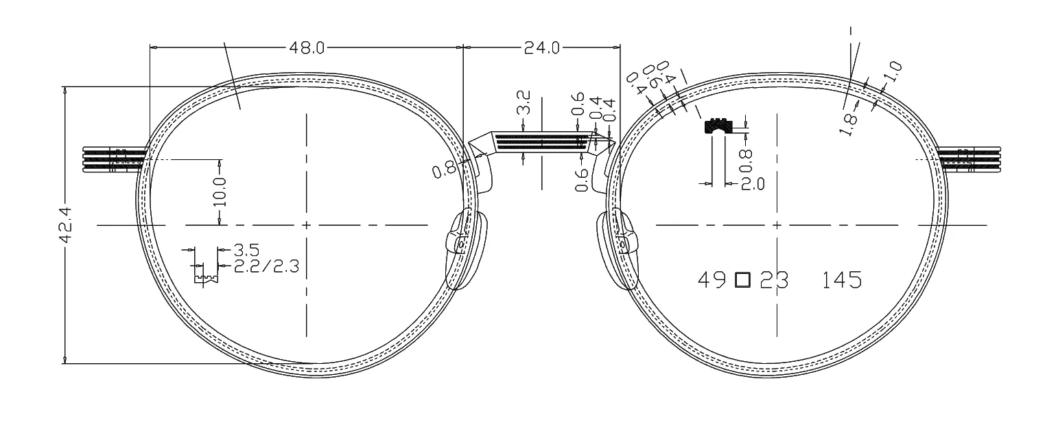 ByJ technical drawing of a sunglasses frame